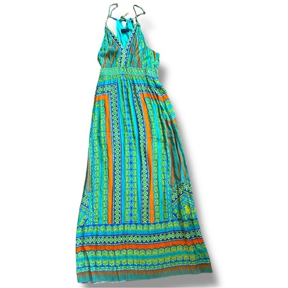 Hale Bob Boho Maxi Dress Vibrant Print Halter Tie‎ Back Size Small - Picture 1 of 12